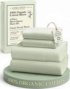 LANE LINEN 100% Organic Cotton Queen Sheet Set, 4Pc Cotton Sheets Queen Size Bed Set, Soft & Breathable Percale Weave, Deep Pocket Queen Sheets, Hotel-Quality Bed Sheets Queen Size - Mineral