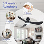 46 Inch Modern Ceiling Fans with Lights, Flush Mount Ceiling Fan with Remote/APP Control, 3 Reversible Curved Blades, 6 Speeds, 3 CCT Dimmable Lights for Bedroom Kitchen, Black