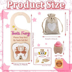 4Pcs Tooth Fairy Door Holder - Wooden Door Hanger Gift Set with Keepsake Box and Bag & Reward Badge, Gifts and Bedroom Decorations Suitable for Lost Teeth Girls and Boys