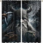 Fantasy Norse Viking Curtains,Cool Gothic Vintage Vikings Mystical Symbol Eagle Window Treatments Thermal Insulated Rod Pocket Blackout Drapes for Bedroom 2 Panels 84L x 42W