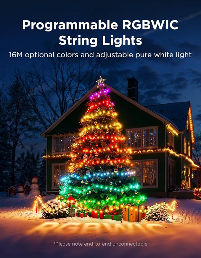 Govee Christmas Lights 2, RGBWIC 99FT 300LEDs Holiday String Lights with Shape Mapping Function, Smart LED Decoration for Indoor Outdoor Tree, 130+ Preset Scenes, Voice and APP Control, Clear Wire