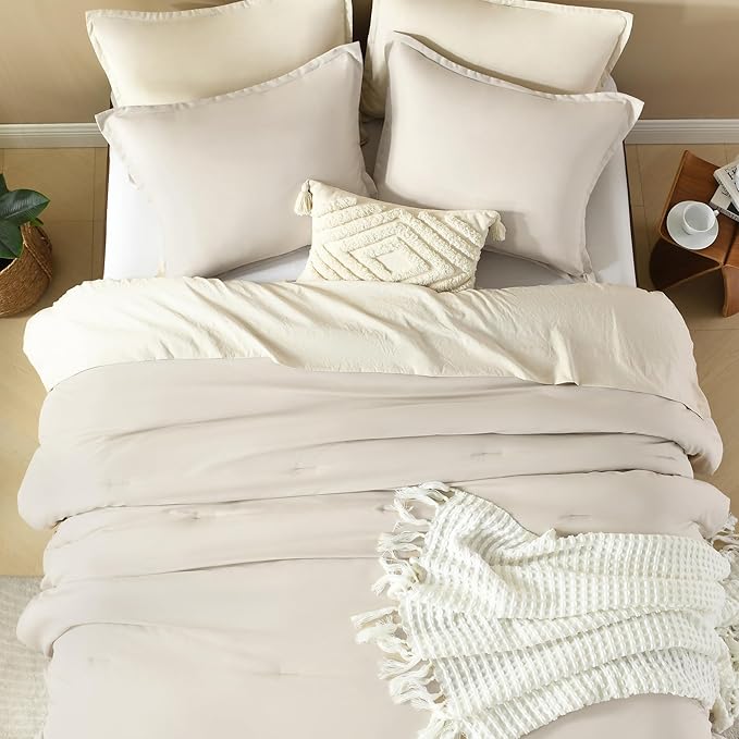 Litanika Comforters Tannish Grey King Size, 3 Pieces Lightweight Solid Bedding Set & Collections, All Season Fluffy Bed Set (104x90In Comforter & 2 Pillowcases)