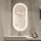 Niccy Oval LED Mirror for Bathroom, 48x24 Front Lit + Backlit Vanity Mirror with Light Anti-Fog, Shatter-Proof, 3 Colors, Makeup Mirrors with Gold Frame (Horizontal/Vertical)