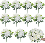 10 Bundles Artificial Peonies, Milky White Hydrangea Artificial Flowers Silk Flowers for Indoor Home Decor Bedroom Kitchen Office Wedding Table Centerpieces