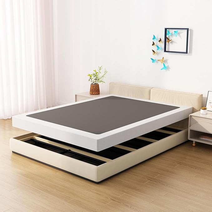 King Box Spring Bed Base 6 Inch, Low Profile Metal Box Spring King with Fabric Cover, 3000 Lbs Max Weight Capacity Mattress Foundation, Noise-Free, Easy Assembly