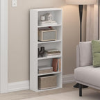 Furinno Basic Book Shelf, 5-Tier Bookshelf, Cube Storage Organizer Bookcase with Open Shelf, 7 x 17 x 44, for Living Room, Bedroom, Home Office, White