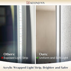 Keonjinn 55 x 30 Inch LED Bathroom Mirror with Backlit, Anti-Fog Vanity Mirror, CRI90+ HD Tempered Glass, Stepless Dimmable, High Lumen, UL Listed, IP44 Waterproof, Horizontal/Vertical
