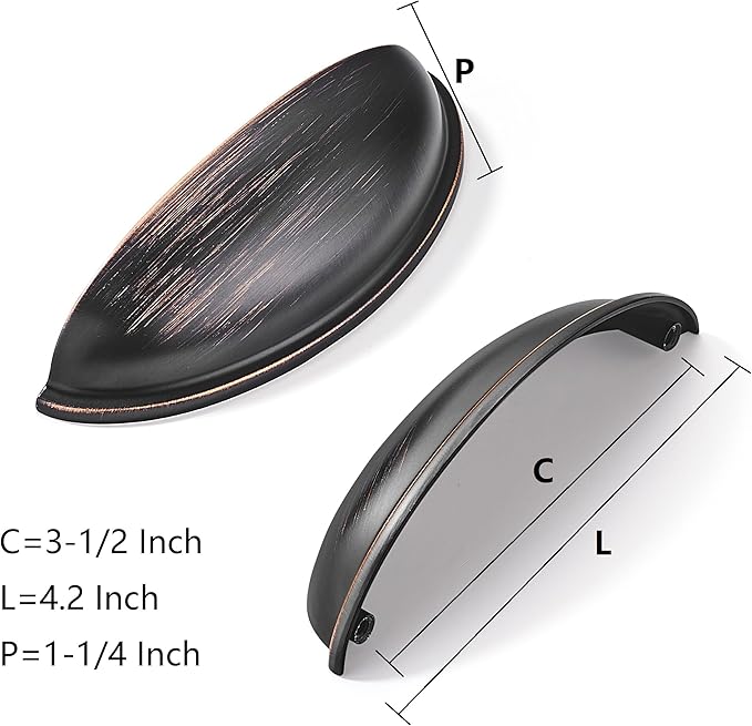 khtumeware 2 Pack 3-1/2" Drawer Pulls Oil Rubbed Bronze Cabinet Cup Pulls Kitchen Hardware Cabinet Handles Drawer Handles Knobs 3.5 inch Hole Center