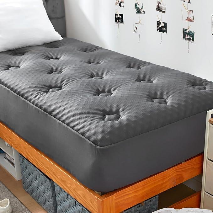 Hansleep College Dorm Twin XL Mattress Topper Viscose Derived from Bamboo, Memory Foam Pillow Top Mattress Topper Twin XL, Breathable Mattress Pad for Back Pain Relief, 39" x 80", Charcoal Grey