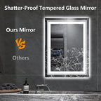 28" x 20" LED Bathroom Mirror with Lights, Front and Backlit Mirror, Anti-Fog Lighted Vanity Mirror, Stepless Dimmable, 3 Colors LED Mirror (Horizontal/Vertical)