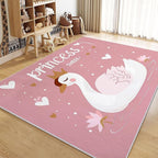Washable Area Rug for Living Room 8x10 ft Cartoon Swan Princess Peach 3D Print Decor Carpet, Non Slip Stain Resistant Large Area Rugs, for Bedroom Dining Room Office