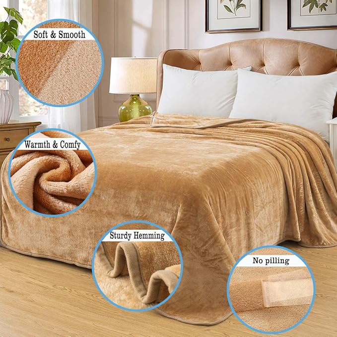 HOZY Soft Blanket King Size Fleece Warm Fuzzy Throw Blankets for The Bed Sofa Lightweight 350GSM Camel 90"*108"