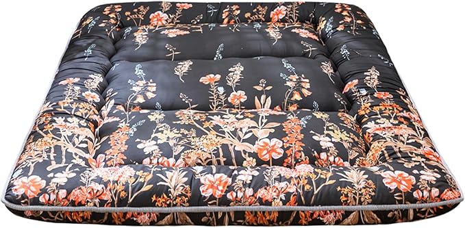 MAXYOYO Japanese Futon Mattress Floor Mattress Sleeping Pad Foldable Bed Roll Up Camping Cushion Floor Lounger Bed Couches and Sofas Couch Topper, Black Floral, Full Size