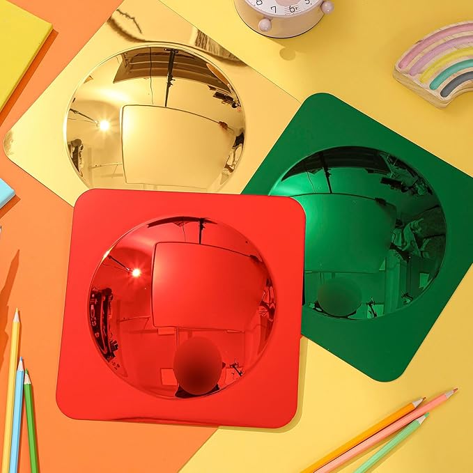 Geiserailie 3 Pcs Christmas Sensory Wall Mirror Acrylic Bubble Mirror Toys for Classroom Calming Corner Items - Sensory Room Have Visual, Tactile Stimulation (10 x 10 Inch,Red,Yellow,Green)