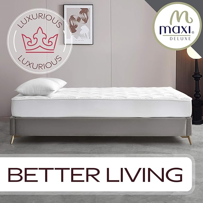 MAXI RV Size (48 x 75) Mattress Pad - Luxurious Cotton Sateen Mattress Protector - Soft, Comfortable, & Breatheable Mattress Cover - Mattress Pad Protects Mattress from Dust, Dirt, Spills, and Stains