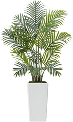 VEVOR Artificial Areca Palms 4 ft, 2 Pack Fake Palm Tropical Plants with White Tall Planter, Faux Floor Silk Plant in Pot, Large Tree for Home Office Living Room Decor House Warming, Indoor Outdoor