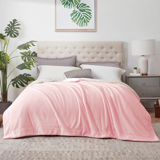 Walensee Sherpa Fleece Blanket (Queen Size 90”x90” Pink) Plush Throw Fuzzy Super Soft Reversible Microfiber Flannel Blankets for Couch, Bed, Sofa Ultra Luxurious Warm and Cozy for All Seasons