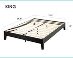 Mellow Naturalista Grand 12 Inch Solid Wood Platform Bed with Wooden Slats, Easy Assembly, King, Black