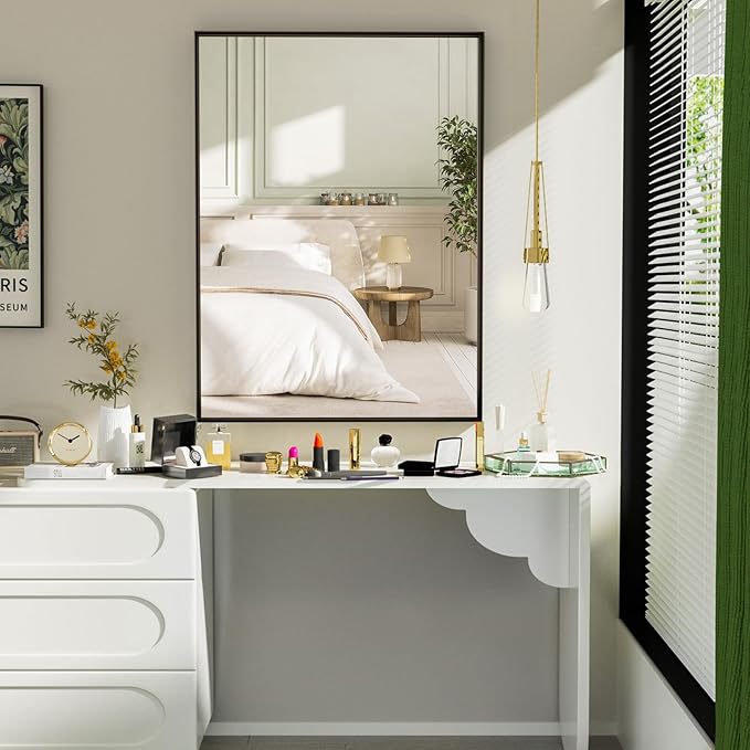 48”x 36” Black Bathroom Mirrors for Over Sink, Modern Rectangle Vanity Mirror,Shatter-Proof Tempered Glass,Metal Framed, Farmhouse Wall Mirrors Decorative (Horizontal/Vertical)