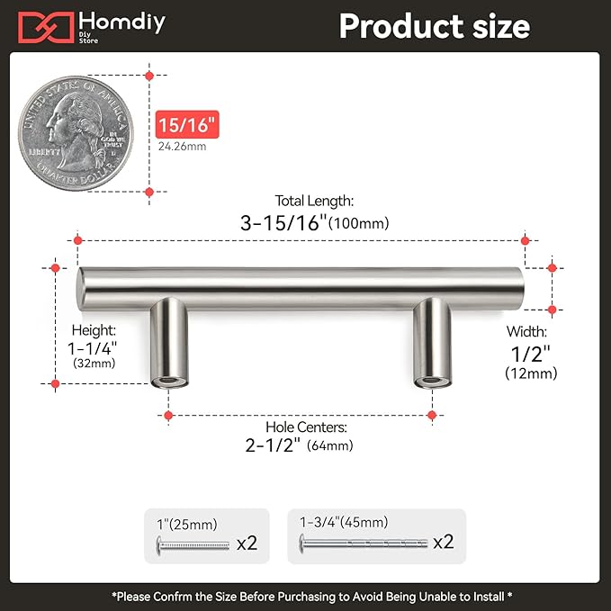 homdiy 2-1/2 Inch Cabinet Handles Brushed Nickel Kitchen Cabinet Pulls 200 Pack - Cabinet Pulls Square Cabinet Hardware for Cabinet, Cupboard