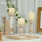 Wood Pillar Candle Holder: 3Pcs Rustic Candle Holders for Pillar Candles Wood Candle Holders Distressed Wooden Farmhouse Large Candle Holder Fireplace Table (Rustic White, 5.9", 7.87", 11")