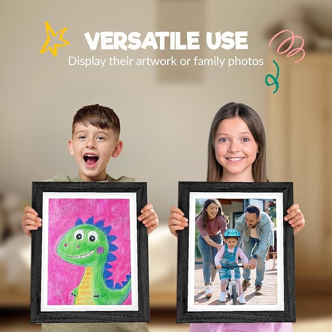 Zenacolor Kids Artwork Frames Changeable - Front-Opening to Display & Store 100 pcs - Set of 2 Kids Art Frame Includes Wall Hooks & Stand - 10x12.5cm - Black