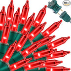 LAMPHOME Super-Bright Extendable RED Christmas Lights Decoration 300 Lights 63.8ft(2pk of 150L) UL Certified Mini Bulb String Lights Set for Outdoor Christmas Tree Garden Holiday Party Patio Decor