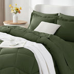 CozyLux Full Size Comforter Sets Olive Green - 7 Pieces Bed in a Bag Full, Luxury Soft Bed Set for All Seasons, Bedding Set with Down Alternative Comforter, Sheets, Pillowcases & Shams