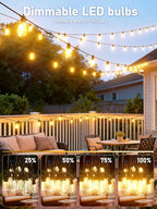 100FT LED Outdoor String Lights with 30 Edison Shatterproof IP65 Waterproof Bulbs, 2700K Dimmable Commercial Grade Patio Lights, Heavy Duty Outside Hanging Light for Garden Porch Deck Decor