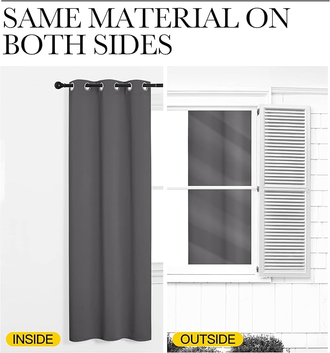 NICETOWN Blackout Curtains Panels for Living Room, 2 Panels, 66 x 92 Inch, Gray, 3 Pass Microfiber Noise Reducing Thermal Insulated Solid Ring Top Blackout Window Drapes