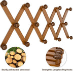 WGFKVAS Hat Rack for Wall with 14 Hooks, Solid Wooden, Expandable Coat Rack Wall Mount for Coats, Hats, Bags, Baseball Caps, Brown