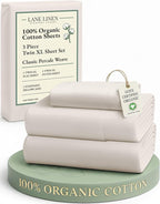LANE LINEN 100% Organic Cotton Twin XL Sheets Set 3-Piece Pure Percale Soft Bedding Breathable Fits Mattress Upto 15" Deep - Glacier Grey