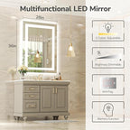 USHOWER LED Bathroom Mirror 28x36 Inch with Lights - Frameless Tempered Glass LED Backlit Lighted Mirror for Bathroom Vanity with Anti-Fog, 3 Colors Dimmable, Memory Function, Wall-Mounted