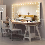 Hollywood Vanity Mirror with Lights, 24 Dimmable Bulbs, 3 Color Lights,Make Up Lighted Mirror, Aluminum Metal Frame, USB Charging Port（48" x 30"）