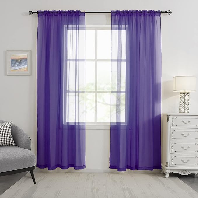 HUTO Purple Sheer Curtains 84 Inches Long Rod Pocket Sheer Drapes for Bedroom Living Room Set of 2 Panels 52 inches Width by 84 inches Length