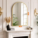 Sweetcrispy Arched Bathroom Mirror 36x25 Inch Gold Metal Framed Arch Vanity Mirror for Wall, Over Sink, Farmhouse, Restroom, Anti-Rust, Modern Decorative, Hanging or Leaning