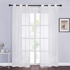 NICETOWN Sheer Curtains for Windows 84 inch Length - Ring Top Voile Textured Soft Lightweight Curtains and Drapes Elegant for Bedroom/Kitchen/Living Room, Ivory, 2 Panels=74" W