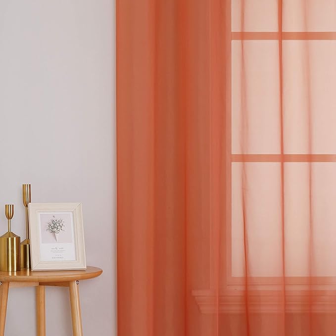 KEQIAOSUOCAI Patio Door Sheer Curtain Panels - Ceiling to Floor Extra Long Voile Drape Curtains Window Treatment for Sliding Glass Door (Burnt Orange,2 Pieces,W 54 x L 95 inches)
