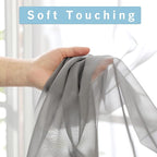 OWENIE Sheer Curtains Grey 45 Inches Long, Light Filtering Tiers for Kitchen, Basement, Bedroom, Short Panels Rod Pocket 2 Panels, Cafe Small Window, 42" W x 45" L