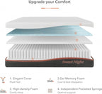Sweetnight 12” Hybrid Mattress with Gel Memory Foam & Pocket Innerspring , Bed Mattress with Moisture Wicking Adaptive Cover, Medium Firm, White & Grey, Queen Size