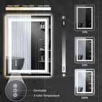 28" x 20" LED Bathroom Mirror with Lights, Front and Backlit Mirror, Anti-Fog Lighted Vanity Mirror, Stepless Dimmable, 3 Colors LED Mirror (Horizontal/Vertical)