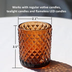 Woho 12pcs Amber Votive Candle Holders Vintage, Glass Tealight Candle Holder for Boho Wedding Table Centerpiece, Brown Tea Lights Candle Holder for Halloween Thanksgiving Decor