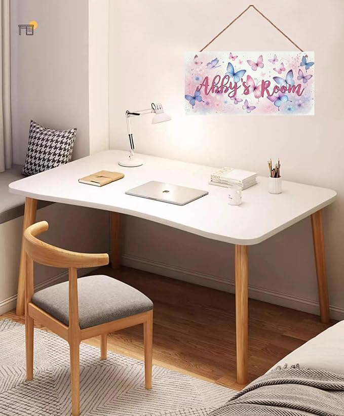 Personalized Sign Multicolour Butterfly Decor For Girls Room Nursery Kids Bedroom Custom Name Wood Plaque Hanging Plate Wall Art Decor For Kids Room