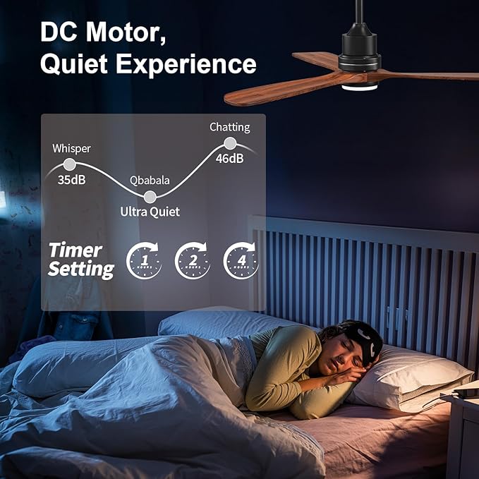 Obabala 60in Ceiling Fan with Light and Remote Outdoor Ceiling Fans Modern 3 Wood Blade Ceiling Fans Timer Reversible Silent DC Motor for Patios Farmhouse Bedroom