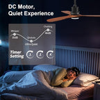 Obabala 52 Inch Ceiling Fans with Lights and Remote Control-Outdoor Ceiling Fan with Light 3 Walnut Wood Blade for Bedroom Living Room Indoor Farmhouse Patio, Reversible Noiseless DC Motor