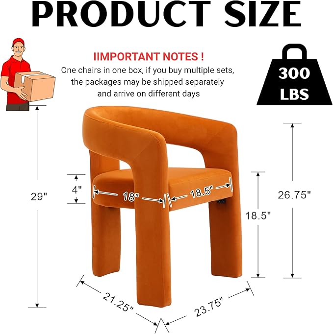 Modern Barrel Dining Chairs Set of 2, Velvet Upholstered Accent Side Chair with Arms Comfy Makeup Vanity Chairs, Dining Living Room Kitchen Chairs, Orange
