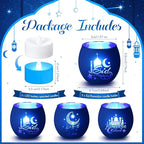 VIHOSE 3 Set Ramadan Decorations Eid Mubarak Votive Candle Holders Ramadan Glass Tea Light LED Battery Operated Candles Flameless Lights for Home Mubarak Party Islamic Muslim Table Centerpieces Decor