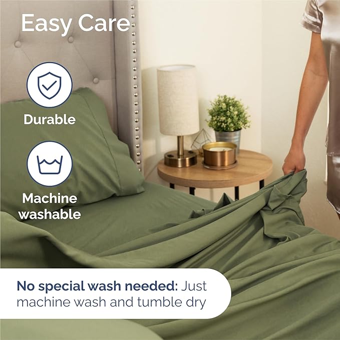 Twin XL 4 Piece Sheet Set - Comfy Breathable & Cooling - Ultra Soft Hotel Luxury Bedding Set w/ 8-16 Inch Deep Pockets - 1 Flat & 1 Fitted Sheet & 2 Pillowcases - Wrinkle Free & Easy Care - Sage Green
