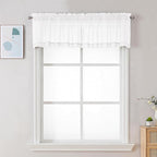 Chyhomenyc Sheer White Valances for Windows 2 Pack, Small Window Curtains for Living Room Bathroom Cafe Laundry Basement, Modern Top Dual Rod Pocket Voile Curtain, 42W x 18L inches, White