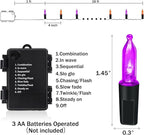 KOUQIYA Battery Halloween Lights, 2 Pack Total 100 LED 17ft Mini String Light with Auto-Timer 8 Modes Waterproof Tree Lights (Orange&Purple, 50 LEDs x 2 Pack)